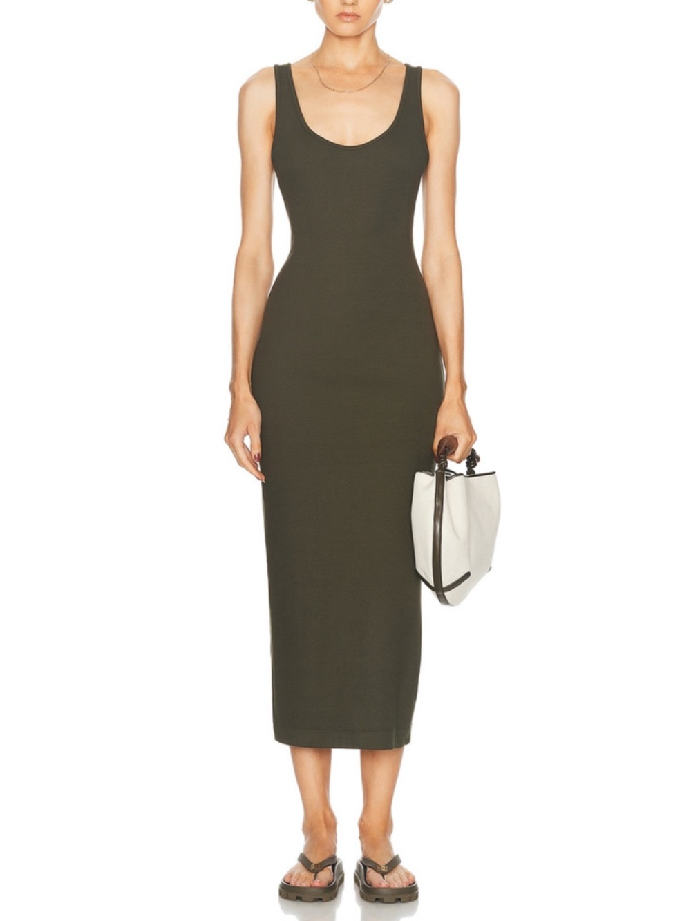 Enza Costa Green Silk Rib Tank Dress